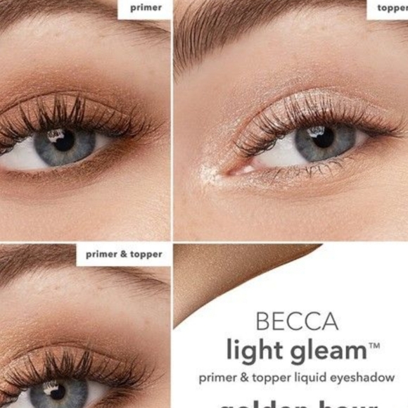 2/$35! BECCA Light Gleam Primer & Topper Liquid Eyeshadow in Golden Hour - Picture 2 of 5